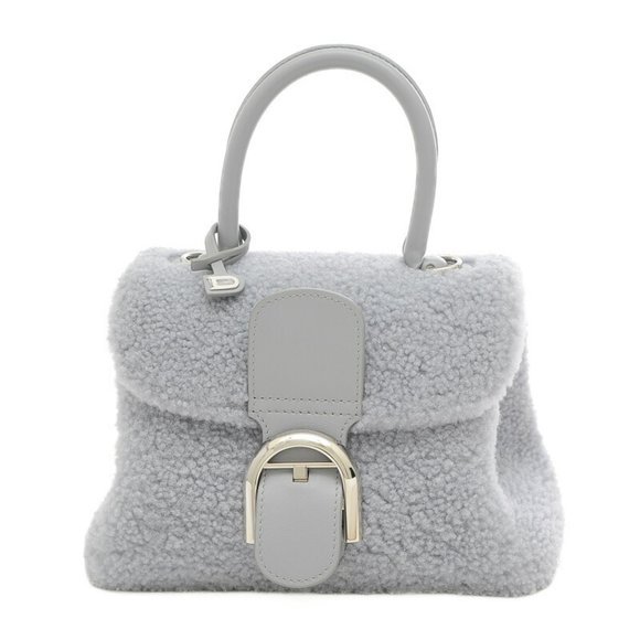 Delvaux Brillon Mini Shearling Handbag Ice Gray *Shoulder missing - Picture 9 of 9